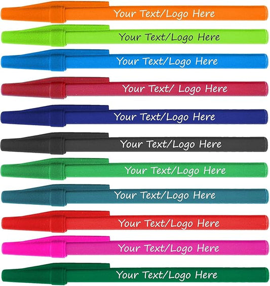 Personalized Stick Pens With your Custom Logo or Text-500 Pack Bulk-for Businesses, Parties, and Events, Custom Printed Slim Ballpoint Pens Colored with Cap, Assorted Colors, Black Ink