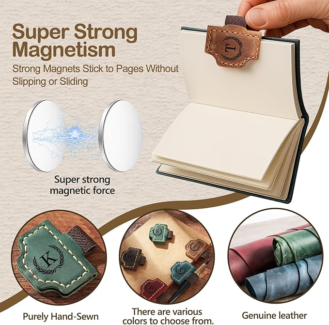 Artlaza Personalized Magnetic Leather Bookmark with Pen Holder - 26 Letters Custom Book Mark with Name Initial Engraved Book Marker for Readers, Book Lovers, Travelers - Gift for Women & Men(Green，Y