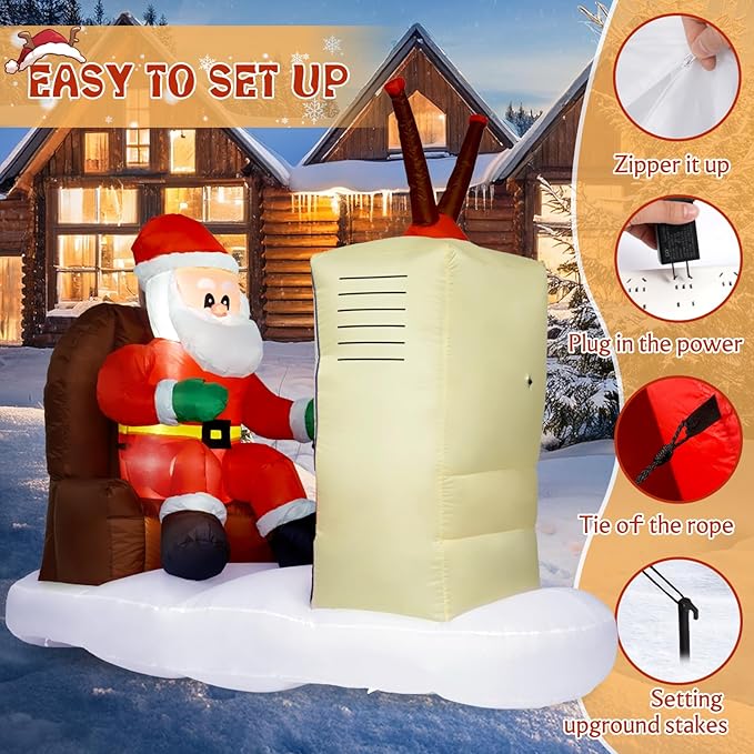 Christmas Inflatable Outdoor Decoration, 6FT Inflatable Christmas Santa Claus with TV Decorations Outdoor Blow Up Yard Decorations with Built-in LED for Outside, Holiday Lawn, Yard, Garden