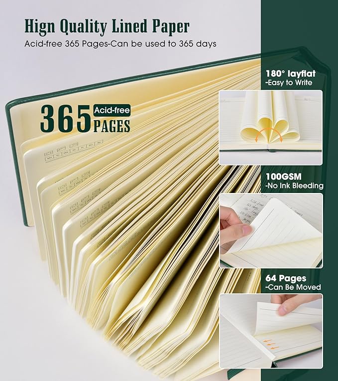 Lined Journal Notebook -365 Pages A5 Thick Journals for Writing Ruled Notebook, Hardcover Leather Journal for Women Men, Daily Journal Notebook for Work, Note Taking, 100Gsm Lined Paper( 5.75'' X
