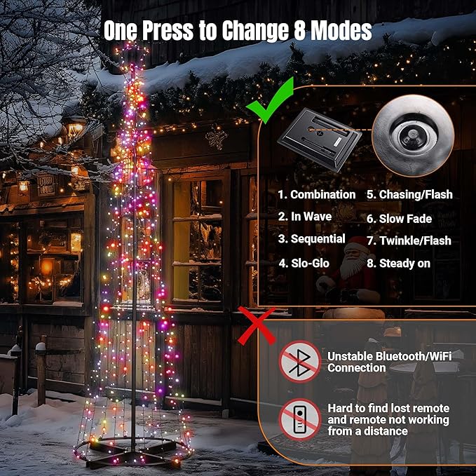 Yescom Vast-Starry 12ft Giant-Sized LED Cone Tree Christmas Light with Star 1120 Solar Lighting 8 Model Outdoor Yard Shopping Mall Cafe Restaurant Store Bar Deck Event Holiday Decoration Multi-Color