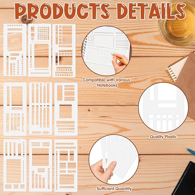 9Pcs Handmade Flexible Record Template, Reusable Drawing & Journaling Templates for Bullet Journals, Planners & Notes | Flexible Ruler Stencils for Home & Travel Use