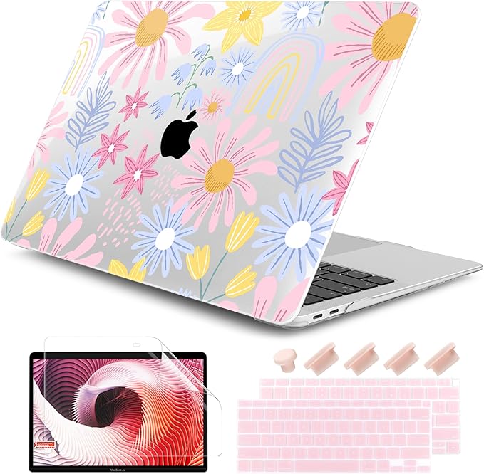 DONGKE Compatible with MacBook Air 13 inch Case 2021 2020 2019 2018 Release A2337 M1 A2179 A1932 with Retina Display Touch ID, Plastic Hard Shell & Keyboard Cover - Florals