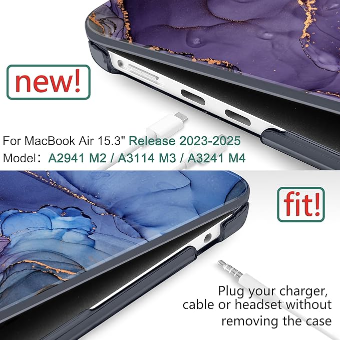 DONGKE Compatible with M4 MacBook Air 15 inch Case 2025 2024 2023 A3241 A3114 A2941 M3 M2 Liquid Retina Display Touch ID, Plastic Hard Case & Keyboard Skin & Screen Protector - Alcohol Ink Art