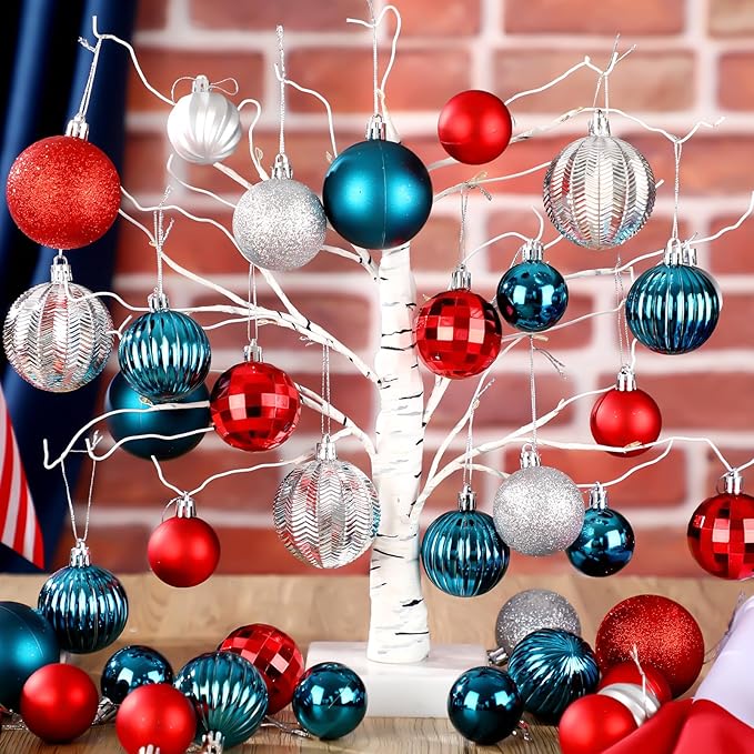 64 Pcs 4th of July Patriotic Ball Ornaments Bulk Red White Blue Ornament 1. 6 1. 97 2. 4 Inch Independence Day Baubles Fourth of July Decorations for Tree Home Wreath Decor