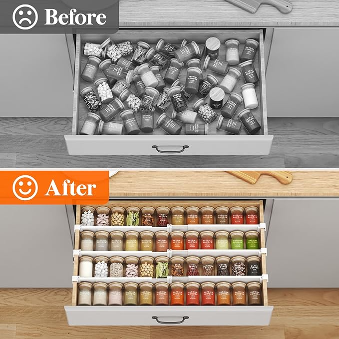 Lifewit Hanging Kitchen Drawer Dividers 3.1" High, 10-17" Adjustable Drawer Organizers for Utensils, Expandable Dresser Separators in Kitchen/Bedroom/Bathroom/Vanity/Office, White(6 Pack)