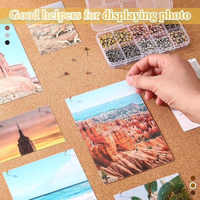 Outus 500 Pieces Map Push Pins 1/8 Inch Map Tacks Plastic Round Head Tacks with Steel Points(Metallic Color, 1/8 Inch)