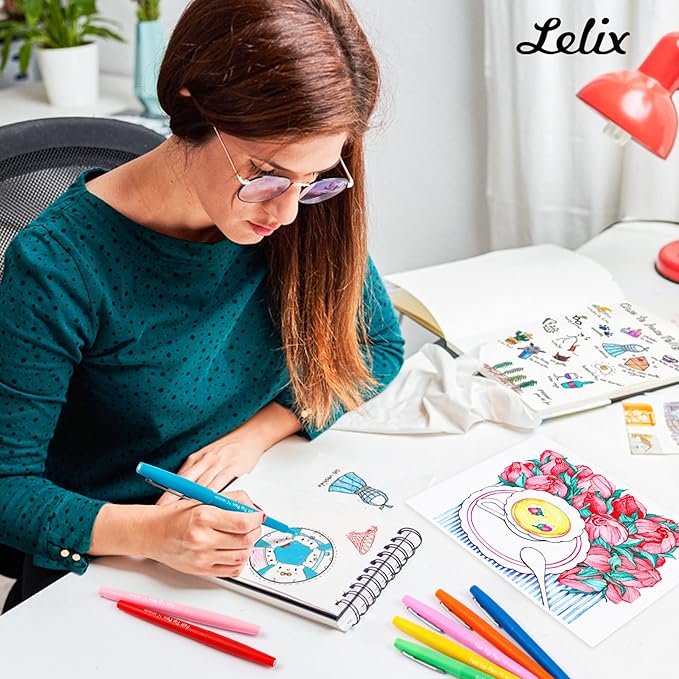 Lelix 30 Colors Felt Tip Pens, Medium Point Assorted Markers Pens For Journaling, Writing, Note Taking, Planner Coloring, Perfect for Art Office and School Supplies