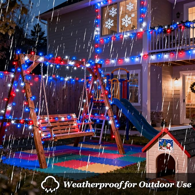 1500 LED 470FT Christmas Lights Outdoor, Christmas String Fairy Lights with Timer & Memory, Waterproof 12 Modes Dimmable Twinkle Tree Lights for Home Patio Wedding Party Yard Decor, Red White & Blue
