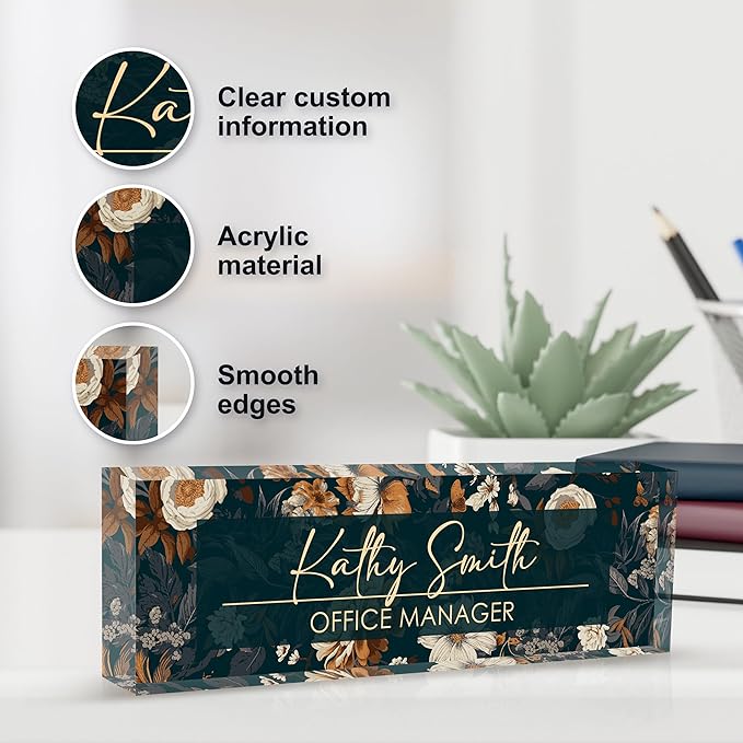 Personalized Name Plate for Desk, Custom Desk Name Plate, Acrylic Name Plate Office Desk Accessories, Personalized Office Gifts for Coworkers Teachers, Employee Appreciation Gifts (B-Darkcyan)