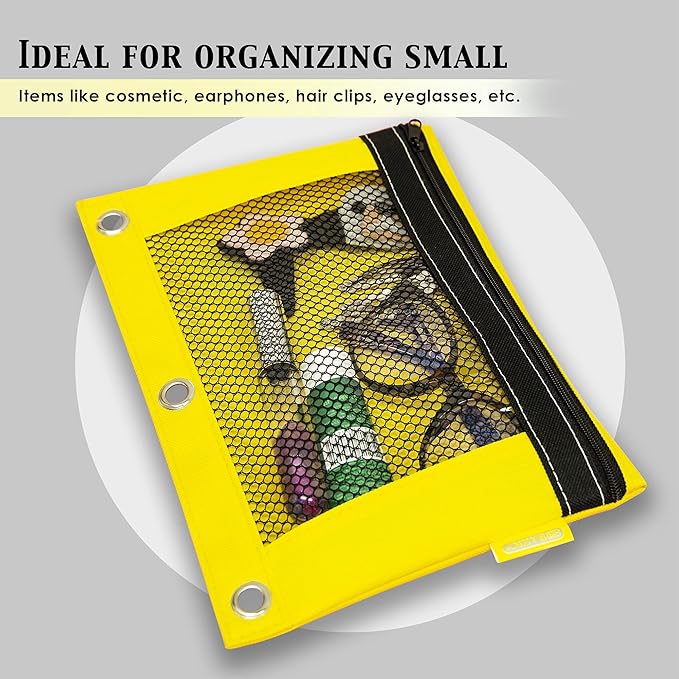 BAZIC Pencil Pouch 3 Ring Binder Pouch w/Rivet Enforced Rings Holes, Mesh Window, Bright Assorted Color Zipper Pouches Case, 24-Pack
