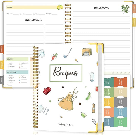 Blank Recipe Book to Write in Your Own Recipes, Blank Cookbook with 175 Pages for Family Cooking Lover, Recipe Notebook with Tab Sticker Sheets, Recipe Journal, Hardcover, 7.5" x 9.5"