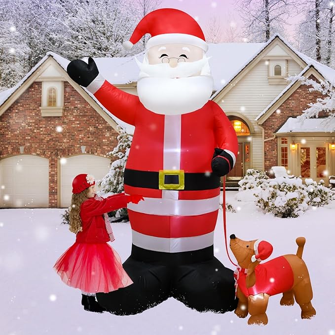8FT Christmas Inflatable Santa Claus and a pet for Holiday Decoration, Giant Santa with Built-in LEDs,Xmas Blow-Up Decor for Indoor Outdoor Yard Graden Party Holiday Lawn