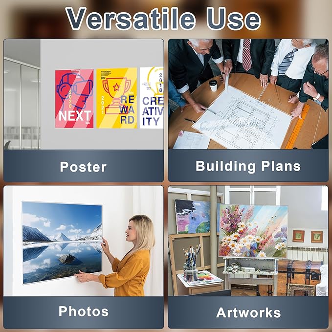 2 Pcs 18" x 24" Rigid Print Protectors Clear Hard Sheet Protectors Heavy Duty Top Loading Crystal Poster Sleeves Picture Frame Hard Plastic Sleeves for Art Prints Photos Documents Blueprint