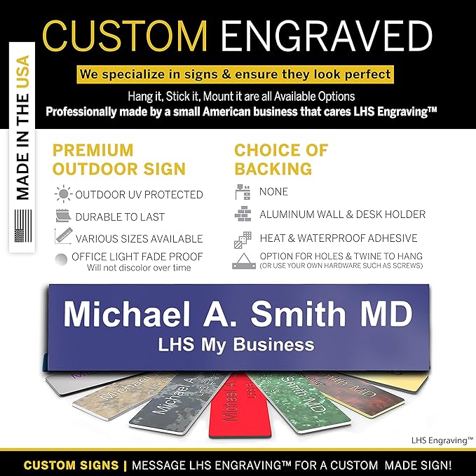 Engraved Name Plates for Door Sign Personalized Purple Plastic Plaque with White Letters - Made in USA 2x8 B13