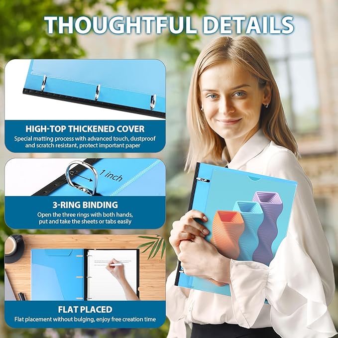 WOT I 1 Inch Telescoping 3 Ring Binder 12 Pack, Expandable Flexible Binder with Customizable Front Cover & Clear Catalog Pocket, Holds 225 Sheets, School Office Supplies, Blue+Pink