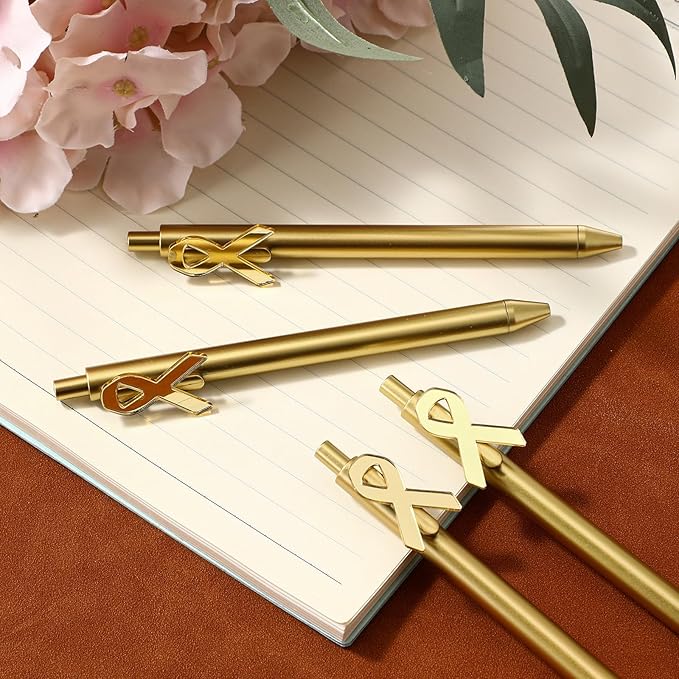 30 Pcs 30 Pcs Gold Slim Ballpoint Pens Bulk Golden Retractable Black Ink Medium Point (0.5mm) Smooth Metallic Color Writing Ballpoint Pens for Wedding Bridal Shower Business Office (Ribbon Style)