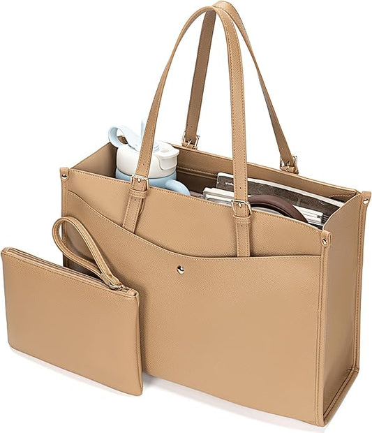 Laptop Tote Bag Women, Work Tote with Multi Pockets, Nurse Bag with Large Cup Holder, For Work, Travel, Daily Use