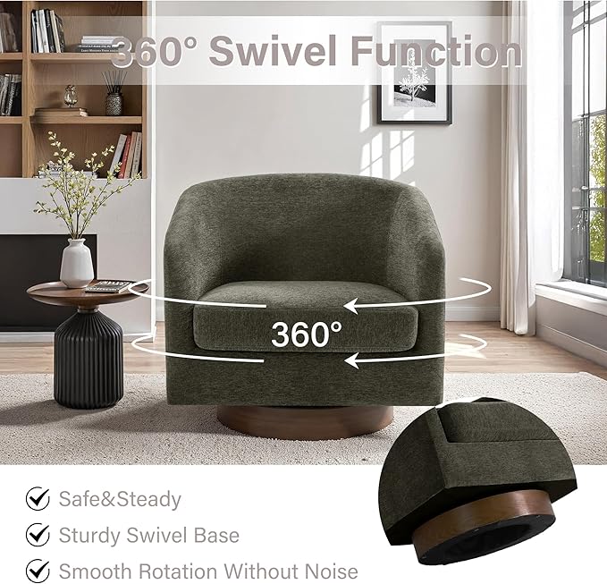 UIXE Swivel Accent Chairs Set of 2, Chenille Upholstered Barrel Chair for Living Room, Comfy Round Armchair Single Sofa Bedroom Reading Seat - 31" W, Tan