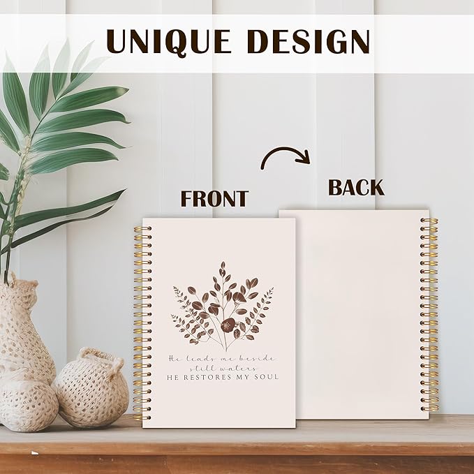 Qabliqo Vintage Plant Christian Spiral Notebooks, He Restores My Soul Bible Journals for Writing, Religious Payer Journal for Women Men, Scripture Notebook for Note Taking, 5.5x8.3 Inch