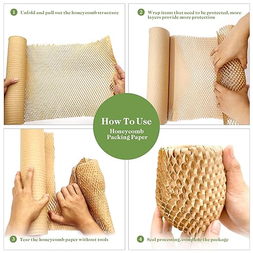 Honeycomb Packing Paper, 12" x 164' Honeycomb Cushioning Wrap Roll for Moving Shipping Packaging Gifts, Recyclable Honeycomb Paper Moving Supplies Bubble Paper Wrapping Protective Roll Khaki