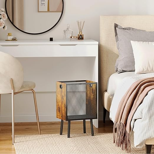 4.5 Gallon Office Trash Can for Near Desk, Wood Bedroom Trashcan Rectangular Wastebasket with Mesh - Handles - Leg, Small Garbage Can Trash Bin for Office Bedroom Living Room Bathroom Dorm