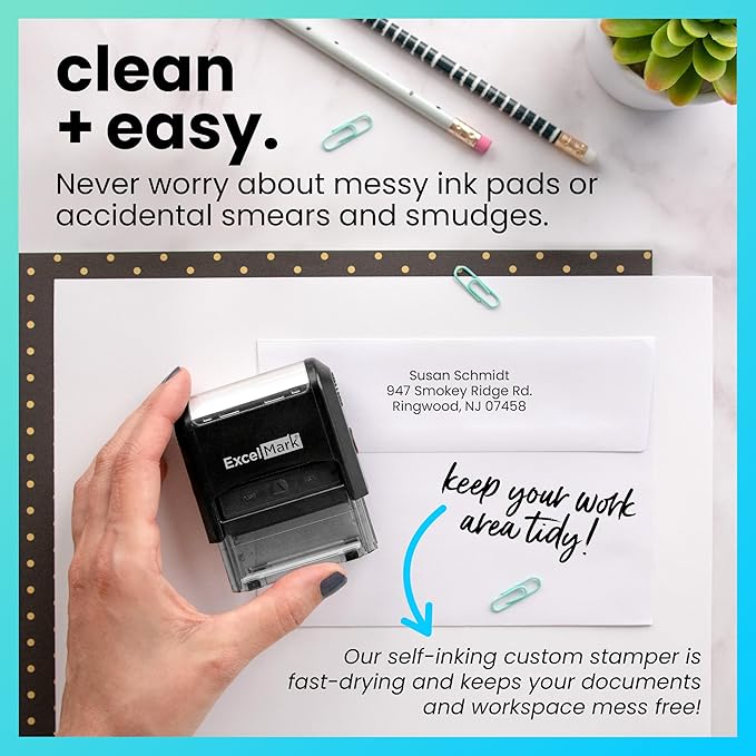 ExcelMark Custom Stamp – Clear & Crisp Impressions – Personalized Self-Inking Rubber Stamp – Use for Address Stamp and More (Medium)