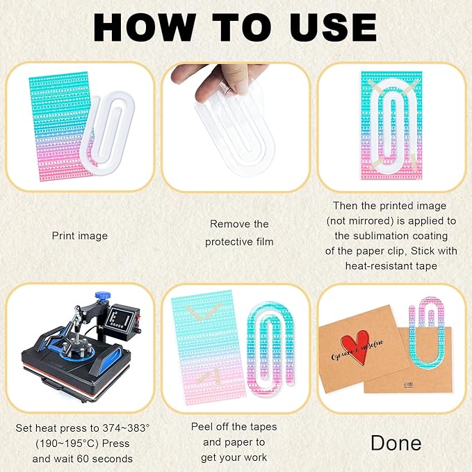 10 Pack Sublimation Blanks Acrylic Paper Clips, 3" x 1.2" Paper Clips Clear for Heat Transfer DIY Design, School Classroom Stationery Office, Home Gift Crafts Supplies