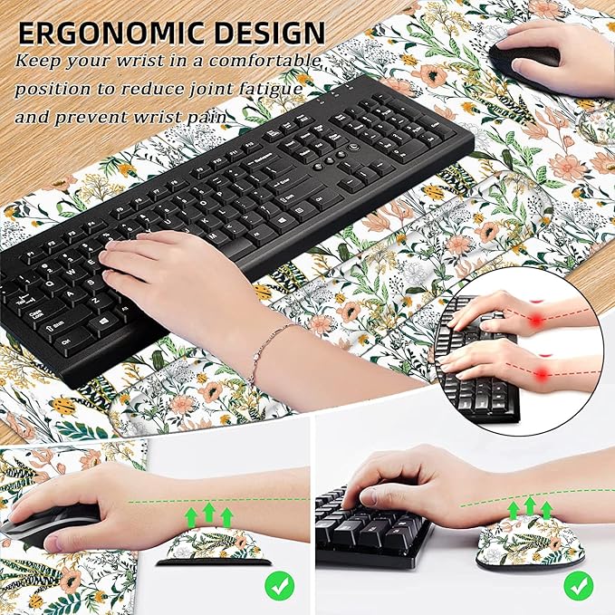 LATEEFAH Desk Mat, Mouse Pad with Wrist Rest, 4-in-1 Large Mouse Pads for Desk, Ergonomic Mouse Pad and Keyboard Wrist Rest Gaming Keyboard Mat for Office, Home