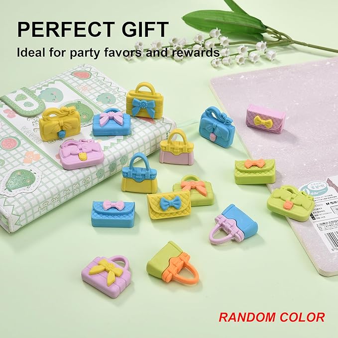 24Pcs Cute Bag Shape Erasers for Girls Kids, Fun Handbag Pencil Erasers for School Classroom Supplies Birthday Party Favors