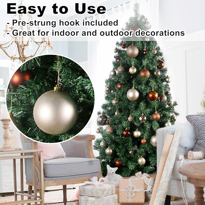 Champagne Gold 4.0" Large Christmas Balls - Christmas Tree Decoration Ornaments Shatterproof Hanging Balls for Birthday Halloween Holiday Wedding Decorations Set of 4pcs