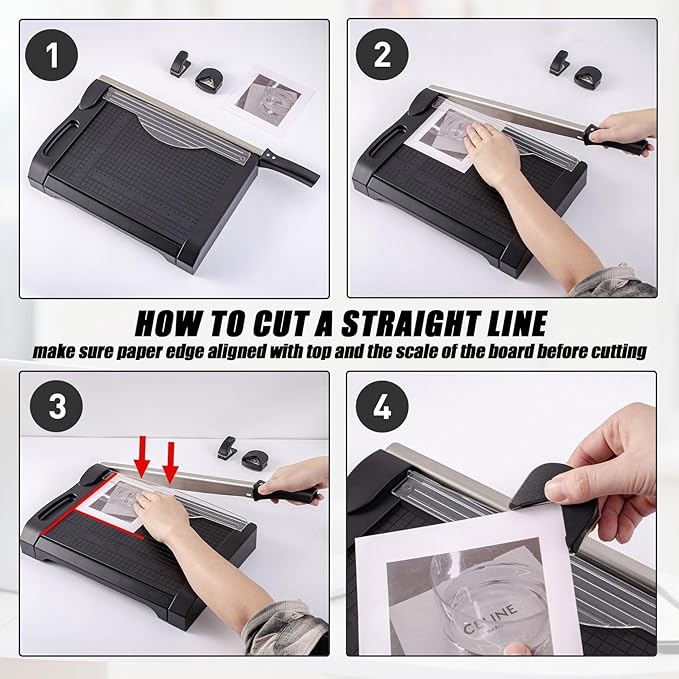 TIANSE Paper Cutter 3 in 1 Paper Trimmer Guillotine with Safety Blade Lock 5 to 10 Sheet Capacity Paper Cutting Board for Home Office School