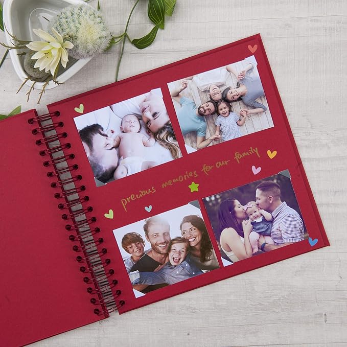 10 x 10 Inch DIY Scrapbook Photo Album with Window Design Cover 80 Pages Craft Paper Memory Book for Weeding Anniversary Travel and Baby (Red)