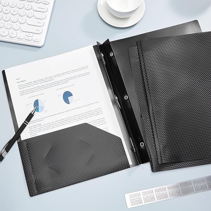 Patelai 48 Pcs Plastic Folders with 2 Pockets and 3 Prongs Home Folders with Card Slot Letter Size Heavy Duty Report Covers for Back to School(Black,Diamond)