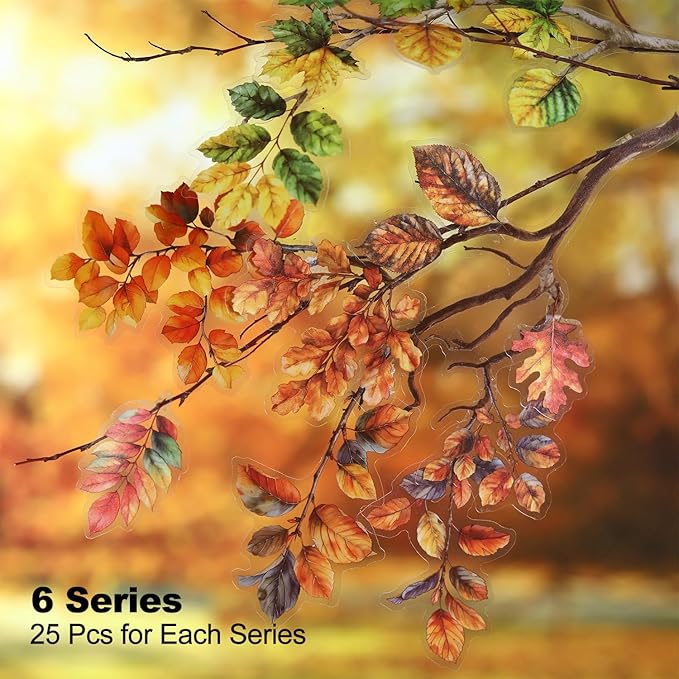 Foliage PET Sticker Set, 150PCS Leaf and Branch Stickers for Scrapbooking, Journaling, DIY Crafts, and Art Supplies