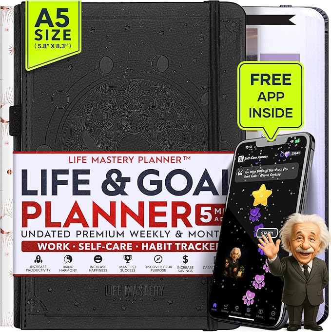 Life Mastery Planner - A 12 Month Journey to Crush Your Goals, Increase Productivity, Passion, Success & Happiness - Weekly & Monthly Life Planner, Habit-Tracker, Gratitude Journal & Organizer, A5