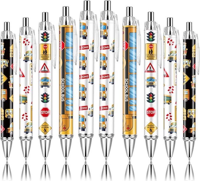 10 PCS School Bus Pens Bulk, Back To School Supplies Pens Teachers Pen with 1mm Black Ink Replaceable Ballpoint Pen Refill for Men Women Office Supplies (Bus Driver)