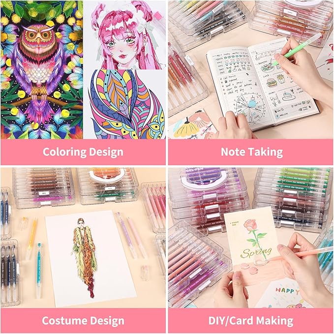 Gel Pens For Coloring, 45 Pack Colored Pens for Black Paper & White Paper, 0.6MM Fine Point Pens for Coloring, Writing, Drawing, Journaling, Note Taking, School, Office, Home