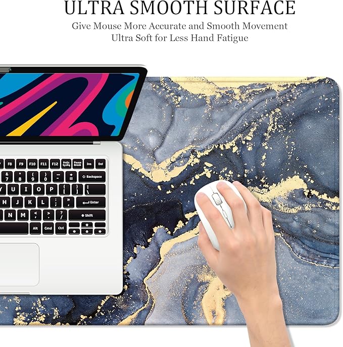 Desk Mat, 32" x 16" XXL Extended Large Gaming Mouse Pad, Desktop Decor Desk Pad, Cute Men Women Office Supplies and Accessories, XL Mouse Mat for Laptop & Keyboard, Blue Gray Gold Marble