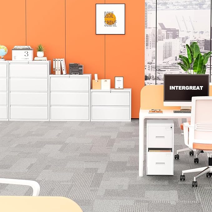 INTERGREAT 3-Drawer White File Cabinet, Locking Metal Lateral Filing Cabinets, 28W Horizontal Storage Cabinet with Adjustable Shelves for Home & Office