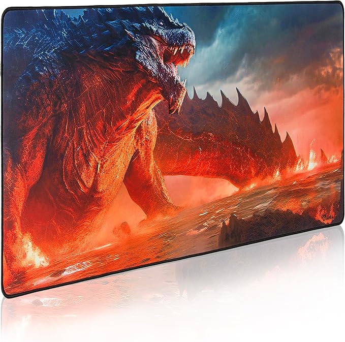 GUNMJO Dragon on fire Extended Gaming Mouse Pad, Ultra-Smooth Surface for Pixel-Precise Mouse Control, Durable Anti-Fray Stitching, Non-Slip Rubber Base, for Gamer, Office & Home, Light & Portable