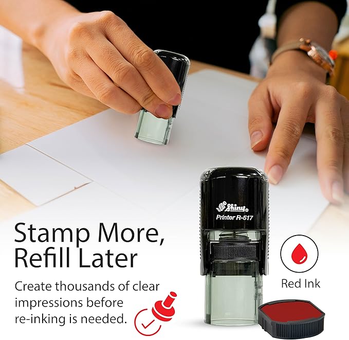 Shiny Pleasure Serving You Stamp, Round Self Inking Stamp for Office and Retail, Red Ink