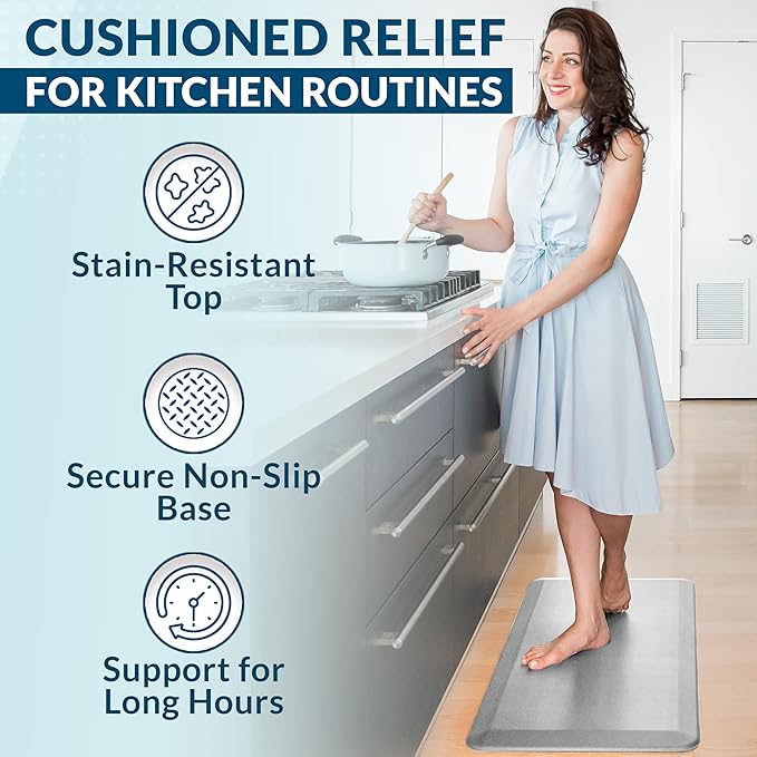 ComfiLife Anti Fatigue Floor Mat – 3/4 Inch Thick Kitchen Mats for Floor, Standing Desk Mat, Kitchen Rug – Comfort at Home, Office – Durable – Stain Resistant – Non-Slip Bottom (20" x 39", Silver)