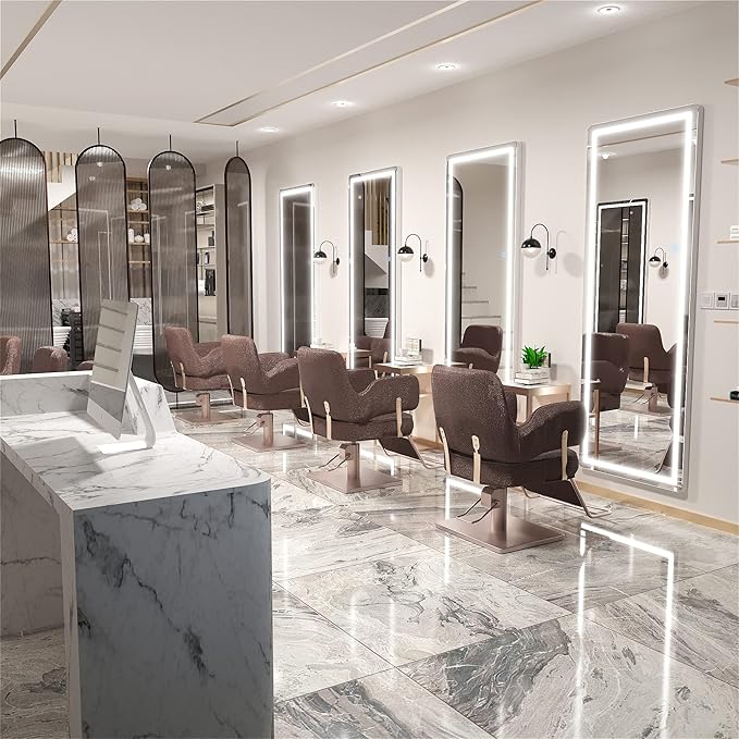 Hasipu Full Length Mirror with Lights, 61" x 22" LED Floor Mirror, Full Body Dressing Standing, Hanging Mounted Mirror for Living Room Bedroom Cloakroom, Round White