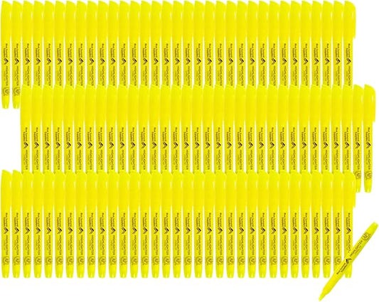 Blue Summit Supplies 100 Pack Chisel Tip Yellow Highlighters Bulk Classroom, Pocket Thin Highlighters Yellow Bulk for Adults and Kids Highlighting in Home, School, or Office, Quick Dry