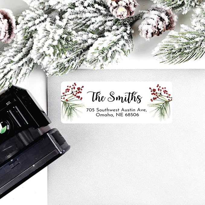 Personalized Christmas Return Address Labels - Custom Holiday Return Address Labels, Set of 120 Self Adhesive Mailing Rectangle Personalized Name Stickers (Pattern 1)