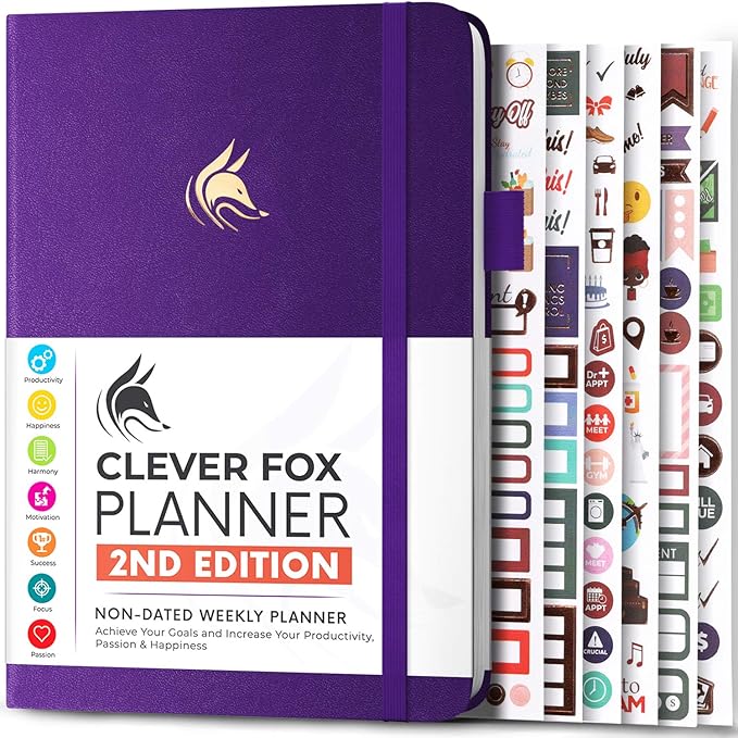 Clever Fox Planner 2nd Edition – Colorful Weekly & Monthly Goal Planner, Time Management & Productivity Organizer, Undated, A5 (Purple)