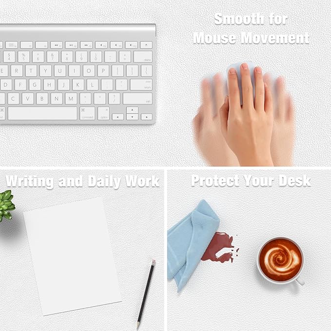 Hsurbtra Desk Pad, 48" x 17" PU Leather Desk Mat, XXXL Extended Mouse Pad, Waterproof Desktop Blotter Protector, Non-Slip Ultra Thin Large Laptop Keyboard Writing Mat for Office Home, White