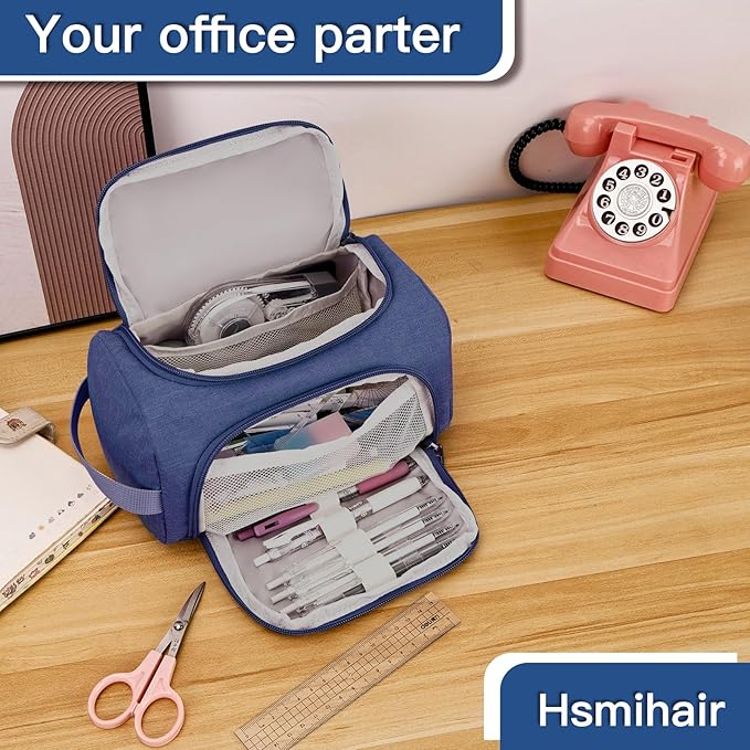 Large Pencil Pouch,Pencil Case Aesthetic,Zipper Pencil Box For Girls Back To School Supplies Emergency Bag Makeup Bag (DeepBlue)