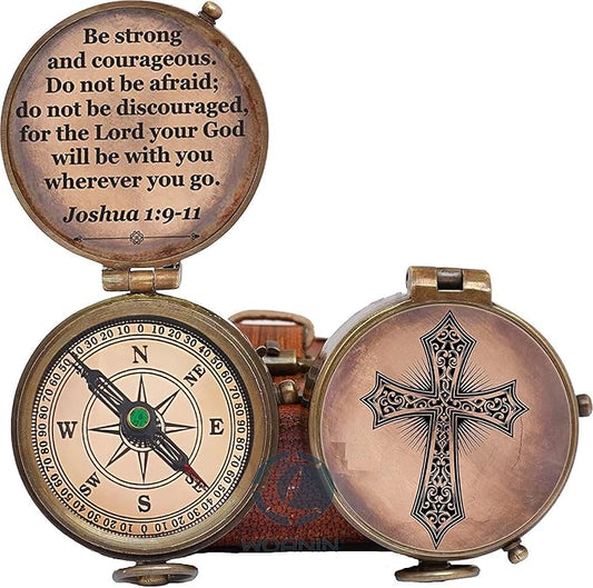 Baptism Gift Personalized Keepsake Compass Engraved Cross and Be Strong and Courageous, Confirmation Gift Ideas, Gift of Faith. Missionary